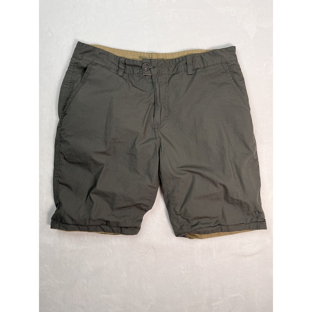 Bossini Mens 36 Shorts Reversible Tan Green 10 Inseam Chino Casual Outdoor